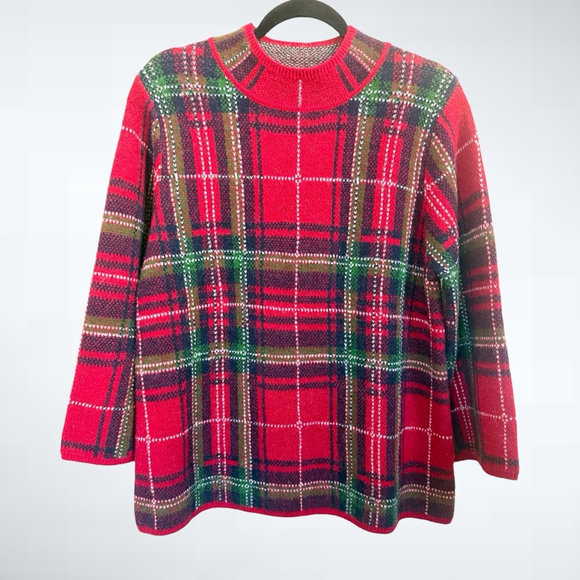 entro Sweaters - Entro Holiday Plaid Knit Sweater in Red Size S